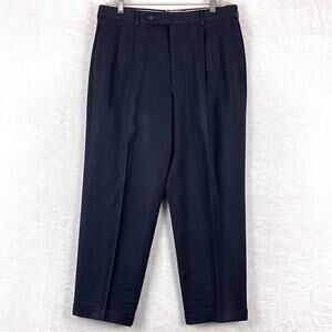 VTG Corbin Pants Mens 34x29 Navy Pleated Gabardine Preppy 80s Union Made USA
